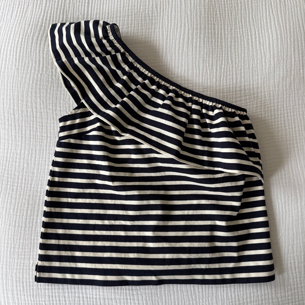 J. Crew Navy and Cream Striped One Shoulder Top - XS - Never worn